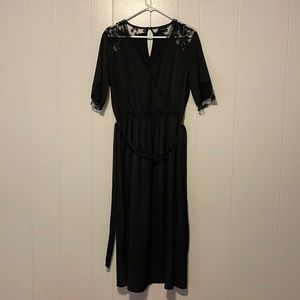 Silky black and lace midi dress